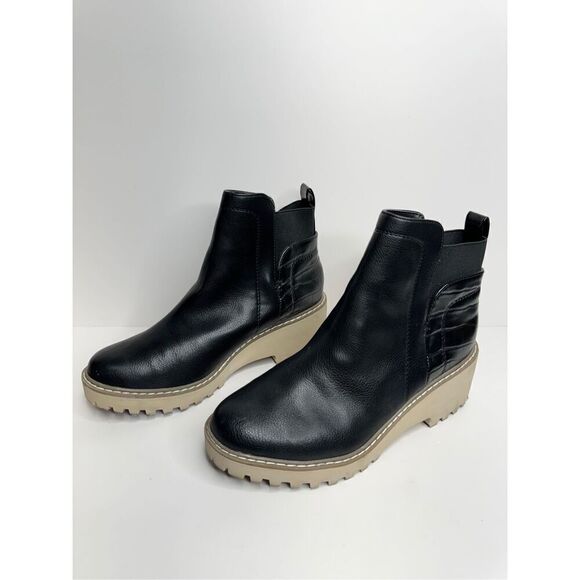 Dolce Vita Booties Size 8 Black Womens Wedge‎ Lug Chelsea Pull On - Picture 4 of 11